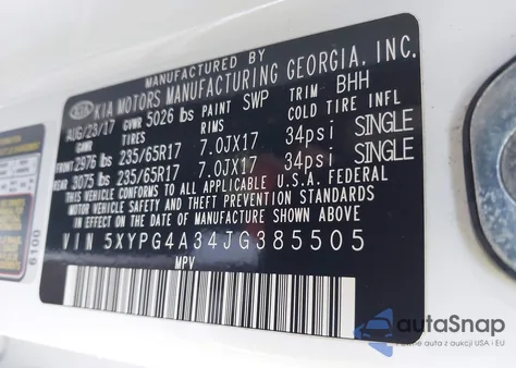 2018 Kia Sorento Lx/L from USA, damaged, VIN 5XYPG4A34JG385505